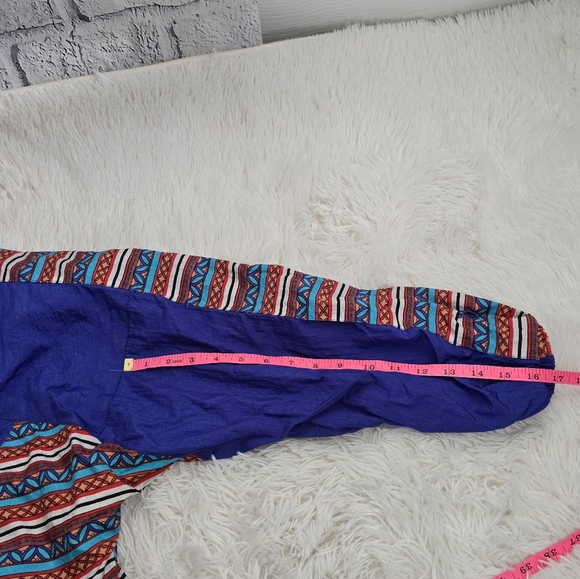 Vintage 90s Wilson Retro Blue Funky Print Windbreaker Full Zip Jacket Large - Picture 12 of 15